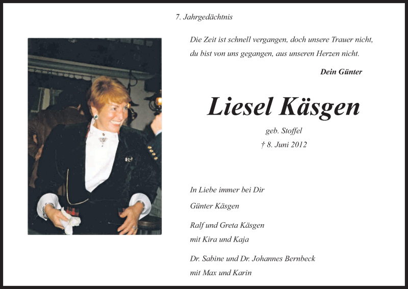  Traueranzeige für Liesel Käsgen vom 08.06.2019 aus Kölner Stadt-Anzeiger / Kölnische Rundschau / Express