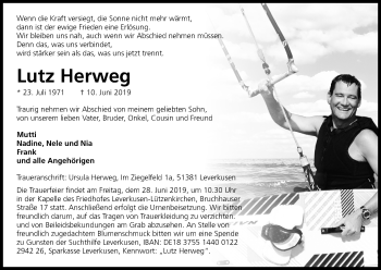 Anzeige von Lutz Herweg von Kölner Stadt-Anzeiger / Kölnische Rundschau / Express
