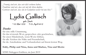 Anzeige von Lydia Gallisch von  Blickpunkt Euskirchen 