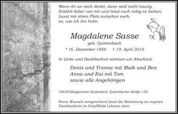 Anzeige von Magdalene Sasse von  Extra Blatt 