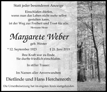 Anzeige von Margarete Weber von Kölner Stadt-Anzeiger / Kölnische Rundschau / Express