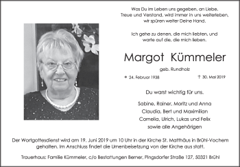 Anzeige von Margot Kümmeler von  Schlossbote/Werbekurier 