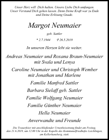 Anzeige von Margot Neumaier von Kölner Stadt-Anzeiger / Kölnische Rundschau / Express