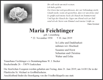 Anzeige von Maria Feichtinger von  Blickpunkt Euskirchen 