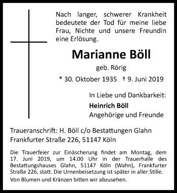 Anzeige von Marianne Böll 