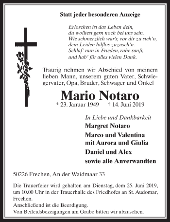 Anzeige von Mario Notaro von  Wochenende 