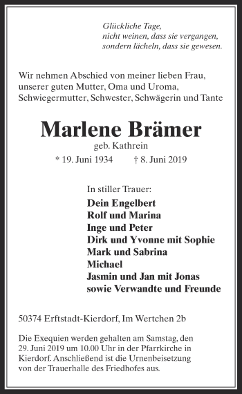 Anzeige von Marlene Brämer von  Werbepost 