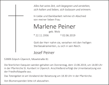 Anzeige von Marlene Peiner von  Blickpunkt Euskirchen 