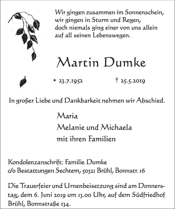 Anzeige von Martin Dumke von  Schlossbote/Werbekurier 
