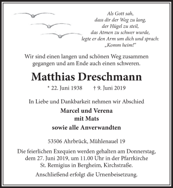 Anzeige von Matthias Dreschmann von  Sonntags-Post 