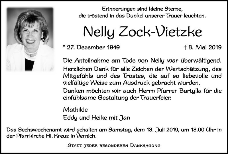  Traueranzeige für Nelly Zock-Vietzke vom 18.07.2023 aus Kölner Stadt-Anzeiger / Kölnische Rundschau / Express