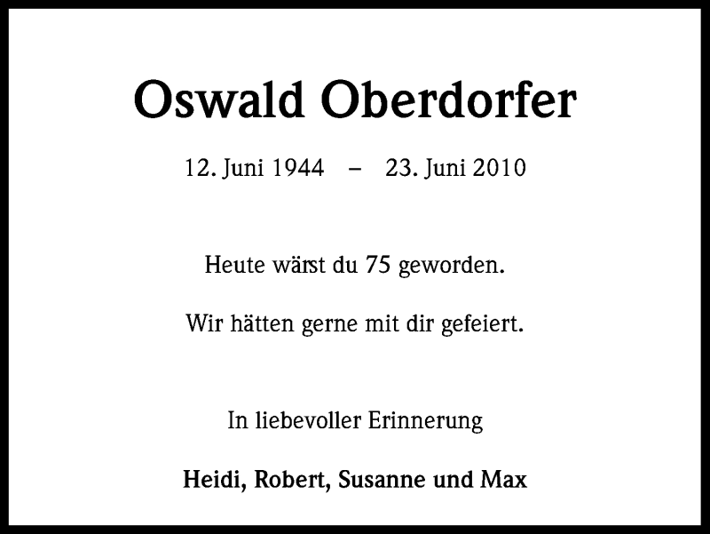  Traueranzeige für Oswald Oberdorfer vom 12.06.2019 aus Kölner Stadt-Anzeiger / Kölnische Rundschau / Express