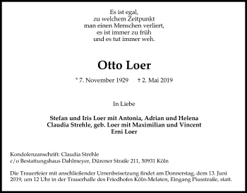 Anzeige von Otto Loer von Kölner Stadt-Anzeiger / Kölnische Rundschau / Express