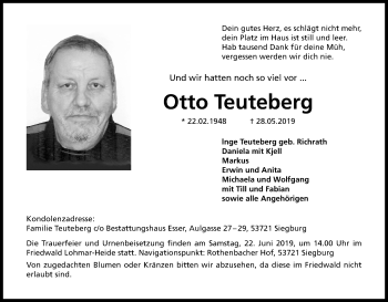 Anzeige von Otto Teuteberg von Kölner Stadt-Anzeiger / Kölnische Rundschau / Express