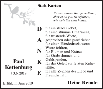 Anzeige von Paul Kettenburg von  Schlossbote/Werbekurier 