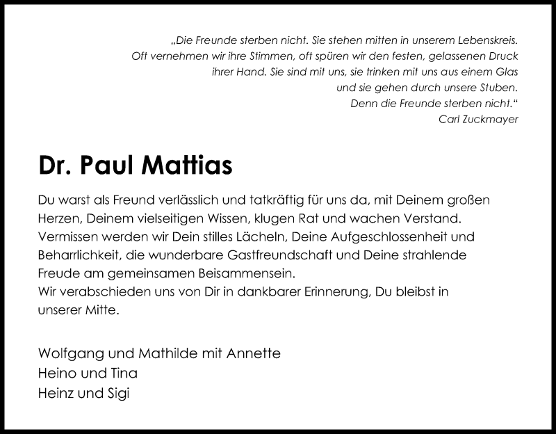  Traueranzeige für Paul Mattias vom 07.06.2019 aus Kölner Stadt-Anzeiger / Kölnische Rundschau / Express