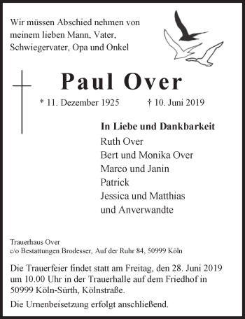 Anzeige von Paul Over von  Kölner Wochenspiegel 