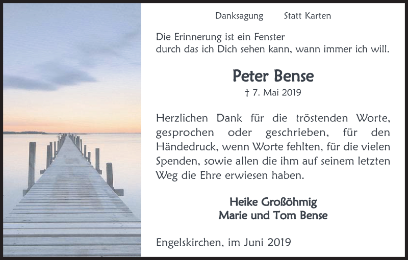  Traueranzeige für Peter Bense vom 15.06.2019 aus Kölner Stadt-Anzeiger / Kölnische Rundschau / Express
