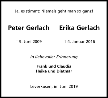 Anzeige von Peter Gerlach von Kölner Stadt-Anzeiger / Kölnische Rundschau / Express