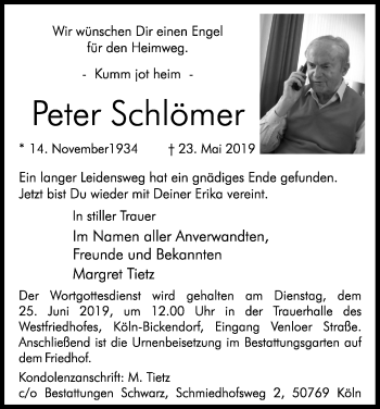 Anzeige von Peter Schlömer von Kölner Stadt-Anzeiger / Kölnische Rundschau / Express