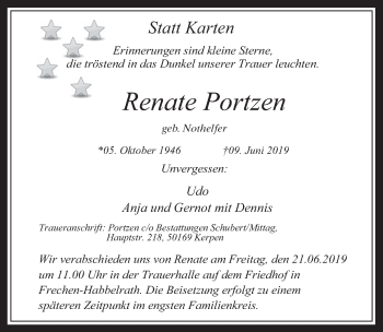 Anzeige von Renate Portzen von  Wochenende 
