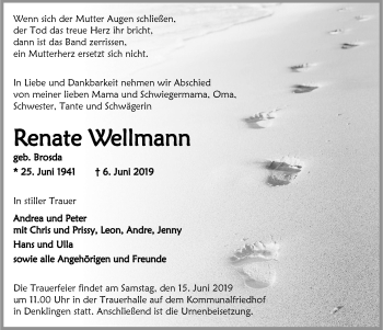 Anzeige von Renate Weltmann von  Lokalanzeiger 