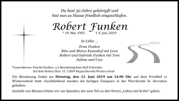 Anzeige von Robert Funken von Kölner Stadt-Anzeiger / Kölnische Rundschau / Express