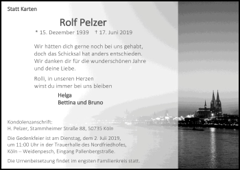 Anzeige von Rolf Pelzer von Kölner Stadt-Anzeiger / Kölnische Rundschau / Express