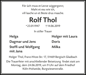 Anzeige von Rolf Thol von   Mülheimer  Wochenende 