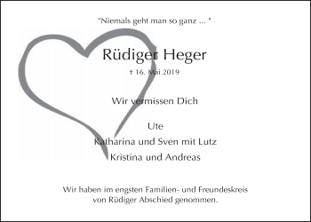 Anzeige von Rüdiger Heger von  Werbepost 