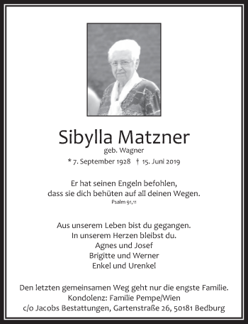 Anzeige von Sibylla Matzner von  Werbepost 