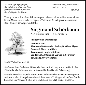 Anzeige von Siegmund Scherbaum von Kölner Stadt-Anzeiger / Kölnische Rundschau / Express