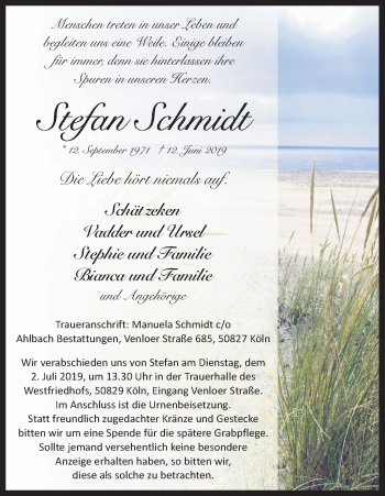 Anzeige von Stefan Schmidt von Kölner Stadt-Anzeiger / Kölnische Rundschau / Express