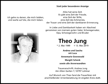 Anzeige von Theo Jung von Kölner Stadt-Anzeiger / Kölnische Rundschau / Express
