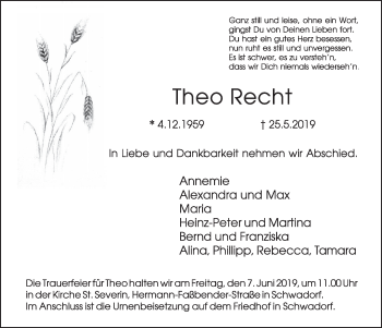 Anzeige von Theo Recht von  Schlossbote/Werbekurier 