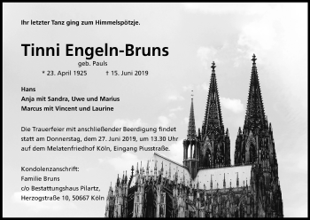 Anzeige von Tinni Engeln-Bruns von Kölner Stadt-Anzeiger / Kölnische Rundschau / Express