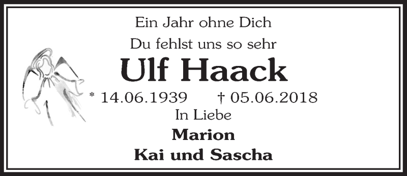  Traueranzeige für Ulf Haack vom 05.06.2019 aus  Anzeigen Echo 