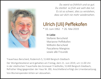 Anzeige von Ulrich Peffekofen von  Bergisches Handelsblatt 