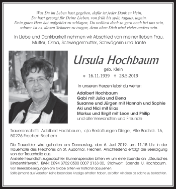 Anzeige von Ursula Hochbaum von  Wochenende 