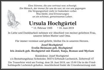 Anzeige von Ursula Hochgürtel von  Werbepost 