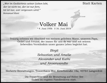 Anzeige von Volker Mai von Kölner Stadt-Anzeiger / Kölnische Rundschau / Express