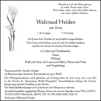 Anzeige von Waltraud Heiden von  Schlossbote/Werbekurier 