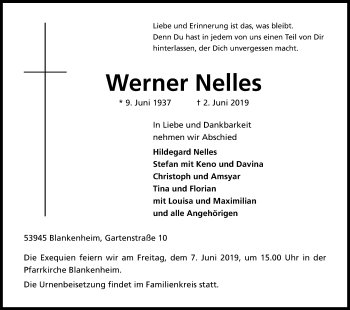 Anzeige von Werner Nelles von Kölner Stadt-Anzeiger / Kölnische Rundschau / Express