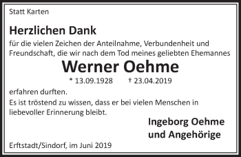 Anzeige von Werner Oehme von  Sonntags-Post 