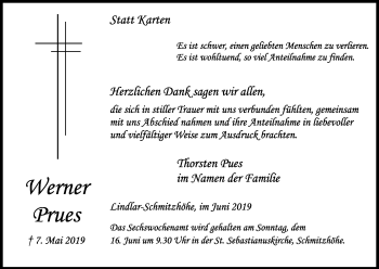 Anzeige von Werner Prues von Kölner Stadt-Anzeiger / Kölnische Rundschau / Express