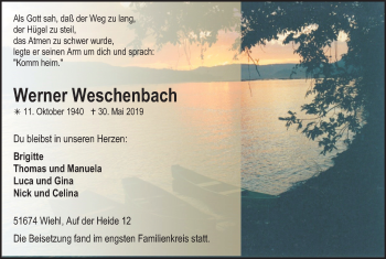 Anzeige von Werner Weschenbach von Kölner Stadt-Anzeiger / Kölnische Rundschau / Express