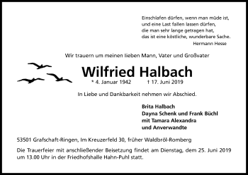 Anzeige von Wilfried Halbach von Kölner Stadt-Anzeiger / Kölnische Rundschau / Express