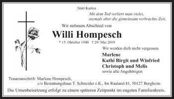 Anzeige von Willi Hompesch von  Werbepost 