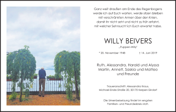 Anzeige von Willy Beivers von Kölner Stadt-Anzeiger / Kölnische Rundschau / Express