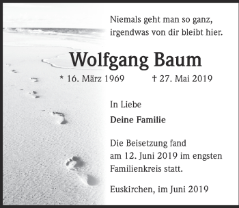 Anzeige von Wolfgang Baum von  Blickpunkt Euskirchen 